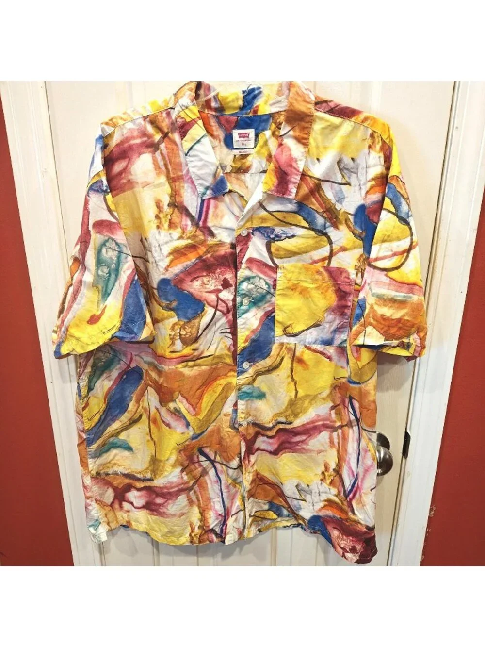 Levi's Shirt Mens 2XL Yellow Sunset Camp Abstract Button Up Short Sleeve Relaxed